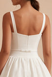 White A Line Sweetheart Mini Dress with Bow Belt