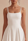 Simple A Line Spaghetti Straps Little White Dress