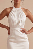 White Halter Bodycon Ruched Keyhole Mini Dress