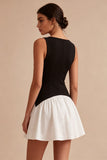 Black and White A Line Satin Mini Dress