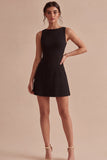 A Line Bateau Neck Satin Little Black Dress