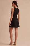 A Line Bateau Neck Satin Little Black Dress