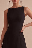 A Line Bateau Neck Satin Little Black Dress