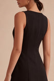 A Line Bateau Neck Satin Little Black Dress