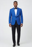 2 Piece Shawl Lapel Blue One Button Men's Ball Suits with Beading