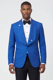 2 Piece Shawl Lapel Blue One Button Men's Ball Suits with Beading