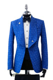 2 Piece Shawl Lapel Blue One Button Men's Ball Suits with Beading