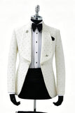 2 Piece Shawl Lapel Blue One Button Men's Ball Suits with Beading