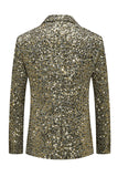 Sparkly Gold Notch Lapel Single Breasted Beaded Men's Jacket