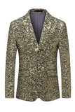 Sparkly Gold Notch Lapel Single Breasted Beaded Men's Jacket