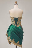 Dark Green Satin Sweetheart Ruched Sequins Sheer Corset Homecoming Dress with Sash