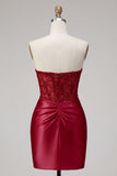 Red Satin Sweetheart Beaded Sheer Corset Homecoming Dress
