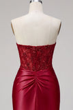 Red Satin Sweetheart Beaded Sheer Corset Homecoming Dress