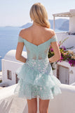 Off the Shoulder Mint Corset Sequins Homecoming Dress with Ruffles