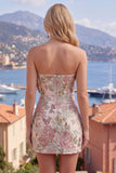 Blue Jacquard Sweetheart Bodycon Floral Homecoming Dress with Bow