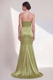 Strapless Green Mermaid Ruched Formal Dress