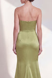 Strapless Green Mermaid Ruched Formal Dress