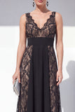 Black Lace A Line V Neck Formal Dress