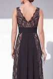 Black Lace A Line V Neck Formal Dress