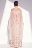 Apricot Strapless Floral Mermaid Long Mother Of the Bride Dress with Cape
