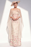 Apricot Strapless Floral Mermaid Long Mother Of the Bride Dress with Cape