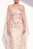 Apricot Strapless Floral Mermaid Long Mother Of the Bride Dress with Cape