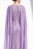 Mermaid Purple Halter Neck Beaded Long Mother Of the Bride Dress with Cape