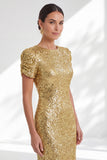 Sparkly Mermaid Golden Round Neck Sequins Long Mother Of the Bride Dress