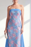 Sparkly Mermaid Blue Strapless Sequins Long Mother Of the Bride Dress with Cape