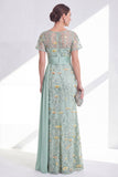Green Mermaid Round Neck Floral Mother Of the Bride Dress with Sash
