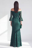Dark Green Mermaid Off the Shoulder Beaded Long Mother Of the Bride Dress