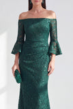 Dark Green Mermaid Off the Shoulder Beaded Long Mother Of the Bride Dress