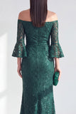 Dark Green Mermaid Off the Shoulder Beaded Long Mother Of the Bride Dress
