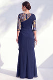 Green Mermaid Bateau Neck Chiffon Floral Long Mother of the Bride Dress