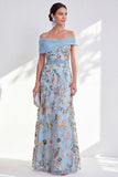 Green A-Line Off the Shoulder Floral Long Mother of the Bride Dress