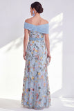Green A-Line Off the Shoulder Floral Long Mother of the Bride Dress