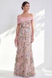 Green A-Line Off the Shoulder Floral Long Mother of the Bride Dress