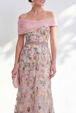 Green A-Line Off the Shoulder Floral Long Mother of the Bride Dress