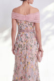 Green A-Line Off the Shoulder Floral Long Mother of the Bride Dress