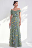 Green A-Line Off the Shoulder Floral Long Mother of the Bride Dress