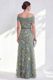 Green A-Line Off the Shoulder Floral Long Mother of the Bride Dress