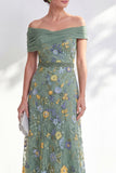 Green A-Line Off the Shoulder Floral Long Mother of the Bride Dress