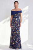 Green A-Line Off the Shoulder Floral Long Mother of the Bride Dress