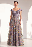 A-Line Blush Off the Shoulder Floral Long Mother of the Bride Dress
