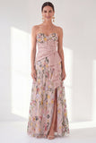 Blue A-Line Sweetheart Floral Long Mother Of the Bride Dress with Slit