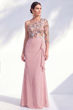 Mermaid Grey Purple One Shoulder Floral Long Mother of the Bride Dress