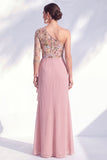 Mermaid Grey Purple One Shoulder Floral Long Mother of the Bride Dress