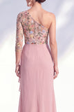 Mermaid Grey Purple One Shoulder Floral Long Mother of the Bride Dress