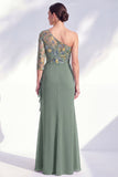 Mermaid Grey Purple One Shoulder Floral Long Mother of the Bride Dress
