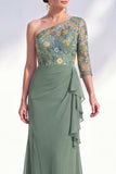 Mermaid Grey Purple One Shoulder Floral Long Mother of the Bride Dress